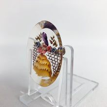 Load image into Gallery viewer, Original 1940s Oval Reverse Carved Lucite Brooch in Bold Shades with Crinoline Lady and Flowers *
