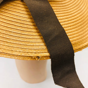 1940s Wide Brimmed Straw Hat with Floral Trim