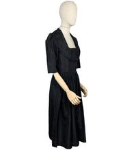 Load image into Gallery viewer, Original 1950&#39;s Inky Black Taffeta Cocktail Dress - Fabulous Little Black Dress with Front Drapes - Bust 34 35
