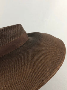 1940s 1950s Chocolate Brown Straw Hat with Grosgrain Bow