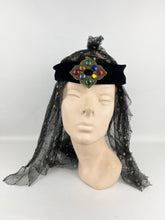 Load image into Gallery viewer, Absolutely Fabulous 1920s 1930s Headdress in Black Velvet, Net and Glitter

