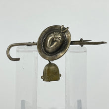 Load image into Gallery viewer, 1930s 1940s White Metal Tyrolean German Novelty Brooch with Walking Stick, Hat and Cow Bell
