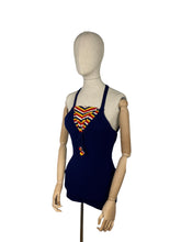 Load image into Gallery viewer, Original 1930&#39;s Blue, Red, Yellow and White Knitted Swimsuit by Bukta - Vintage Swimwear - Bust 34 35
