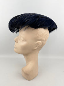 Original 1950's New Look Blue and Black Feather Hat - Beautifully Stylish Piece