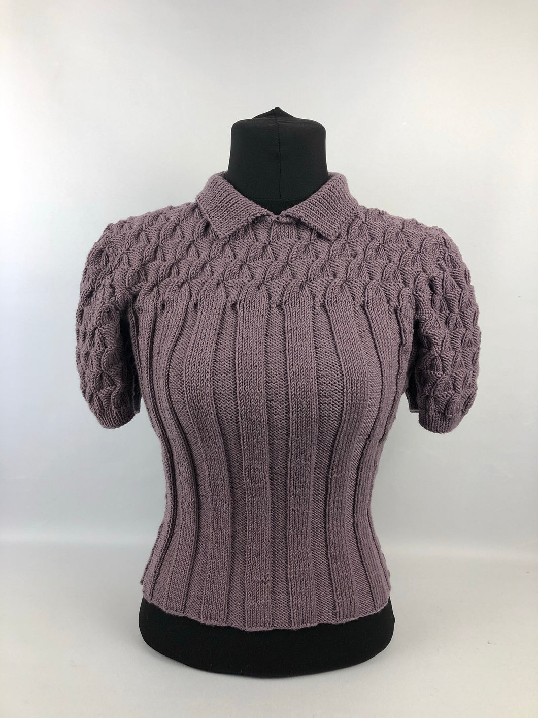 Reproduction 1940s Rib and Cable Knit Jumper in Pure Merino - B34 36 38