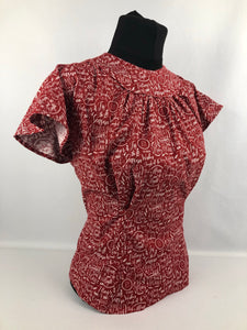 1940s Reproduction Christmas Blouse in Riley Blake Cotton - Bust 36" 38"