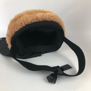 1940s Black Felt Tilt Topper Hat with Faux Fur Trim