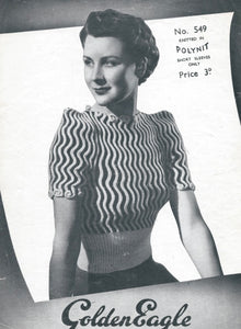 Original 1940s Black and White Wavy Knit Jumper - Bust 30 31