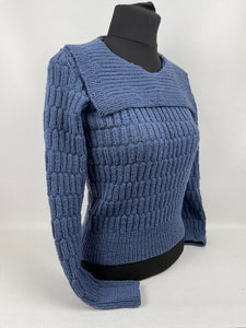 Reproduction 1930's Long Sleeved Jumper in RAF Blue Pure Wool - Bust 34 35 36