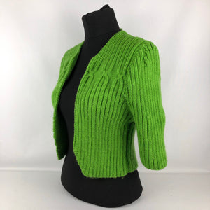 1940s Reproduction Hand Knitted Bolero in Grass Green - B34 35 36 37 38