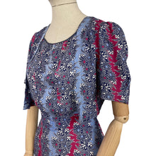 Load image into Gallery viewer, Original 1940’s Blue, White and Pink Stripe Floral Dress with Lily of the Valley - Bust 35 36 *
