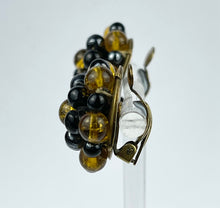 Load image into Gallery viewer, Vintage 1950&#39;s German Made Black and Gold Glass Clip-on Earrings
