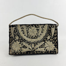 Load image into Gallery viewer, Vintage Black Velvet Evening Bag with Metallic Gold Embroidery
