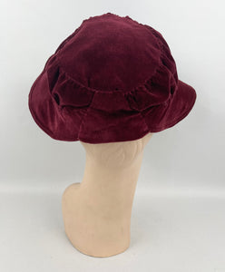 Original 1930’s Burgundy Cotton Velvet Hat - Neat Little Bonnet Shape