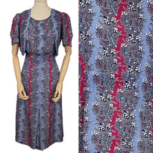 Load image into Gallery viewer, Original 1940’s Blue, White and Pink Stripe Floral Dress with Lily of the Valley - Bust 35 36 *
