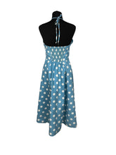 Load image into Gallery viewer, Original 1950&#39;s Blue and White Large Polka Dot Halter Neck Sundress - Summer Dress - Bust 36

