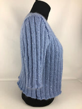 Load image into Gallery viewer, 1940s Reproduction Hand Knitted Bolero in Fluffy Blue Sequin Yarn - B38 40 42 44
