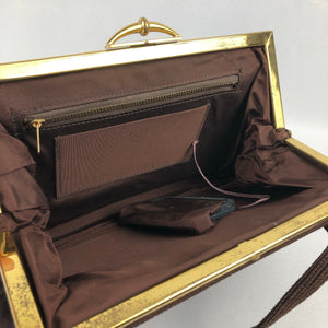 Original 1940's 1950's Gold Seal Chocolate Brown Corde Style Handbag - Beautiful Vintage Bag