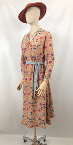 1930s Rayon Floral Dress in Pastel Shades - Bust 36 38
