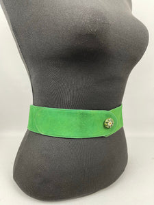Original 1930s Kelly Green Suede Belt with Painted Button Detail
