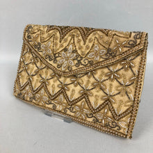 Load image into Gallery viewer, 1950s French Made Clutch Bag - Heavily Beaded with Gold Beads and Pearls
