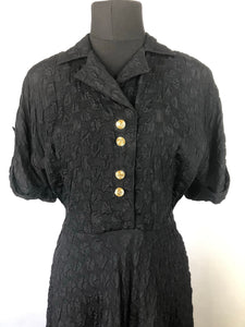 1950s Black Cocktail Dress with Gold Buttons - B38