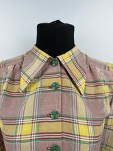 Load image into Gallery viewer, 1940s Reproduction Blouse in Green, Yellow and Brown Check - B34 35 36
