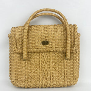 Vintage Straw Bag with Cute Oriental Lining - Perfect Summer Bag