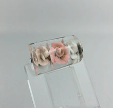 Load image into Gallery viewer, Original 1940s 1950s Rectangular Domed Reverse Carved Lucite Bar Brooch with Roses
