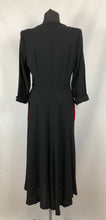 Load image into Gallery viewer, 1940s Black Crepe Dress with Red Velvet Trim and Paste Detail - Bust 36 37 38
