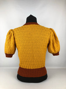 Reproduction 1930s Short Sleeved Jumper in Mustard and Rust - Bust 34 35 36
