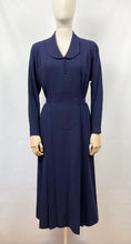 Load image into Gallery viewer, Original 1930s Belted Navy Wool Day Dress with Long Sleeves - Bust 40 41 42
