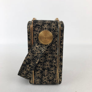 Original 1940s or 1950s Black and Gold Box Bag with Cigarette Case by Lin Bren
