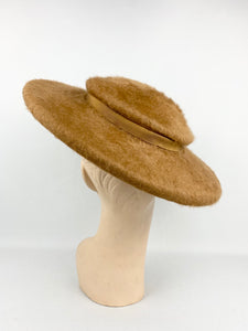 Original 1950s Milk Chocolate Brown Felt Platter Hat with Grosgrain Trim
