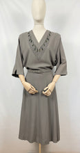 Load image into Gallery viewer, Original 1940s Crepe Dress with Beaded Bodice and Original Belt - Bust 48
