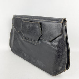 Original 1930's 1940's Black Leather Clutch Bag - Great Sized Piece