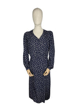 Load image into Gallery viewer, Original 1930&#39;s/1940&#39;s Volup Novelty Print Day Dress in Navy and White with Butterfly Print - Bust 44 46
