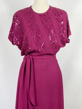 Load image into Gallery viewer, 1940s Raspberry Pink Beaded and Sequined Crepe Evening Dress - Bust 34 35 36
