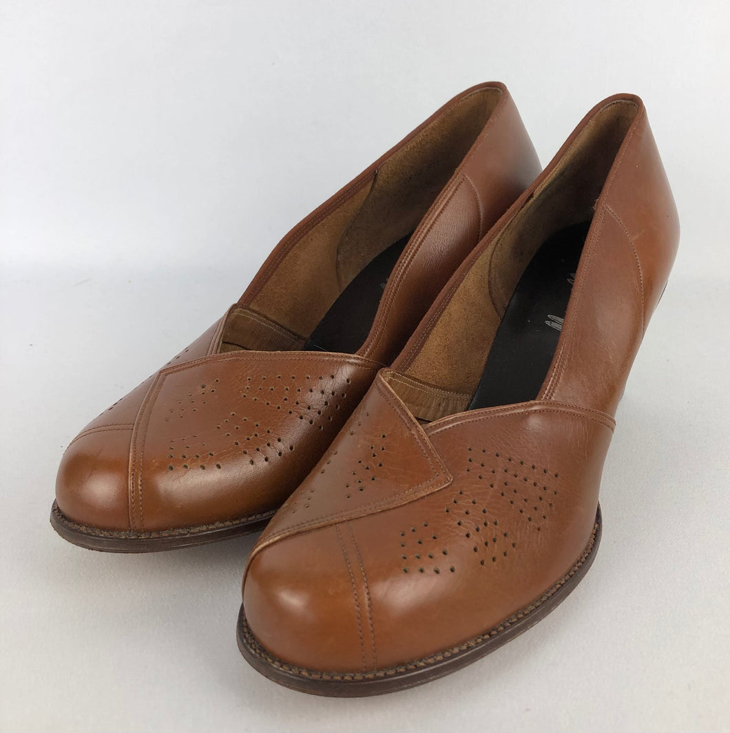 1940s Brown Leather Court Shoes by Marcelle - UK size 5.5 6