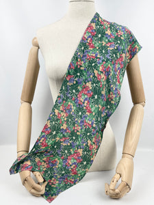 Original 1930's Soft Silk Scarf or Headscarf in Green, Magenta, Purple, White and Brown - Great Christmas Gift