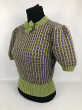 Load image into Gallery viewer, Reproduction 1940s Waffle Stripe Jumper Knitted from a Wartime Pattern in Heather and Fern - B 37 38 39 40 41
