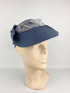 Original 1940s Air Force Blue Felt Topper Hat with Blue Velvet Bow Trim