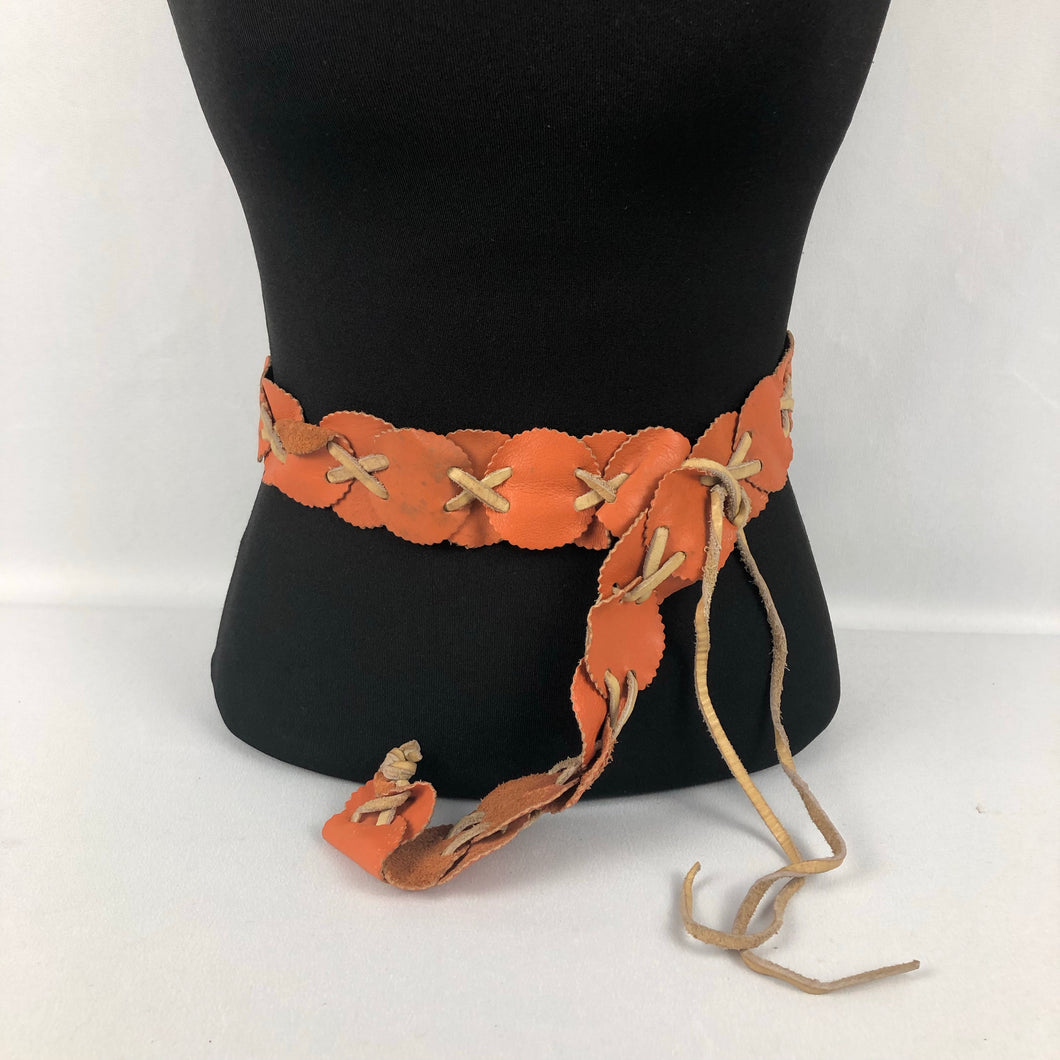 1970s Orange Suede and Leather Belt - Waist 30 32 34 36