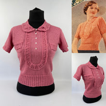 Load image into Gallery viewer, 1930s Reproduction Jumper with Jabot and Lace Trim in Slate Rose - Bust 33 34
