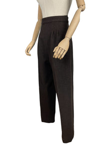 1940's Reproduction Trousers in Dark Brown Thick Wool - Perfect for Winter - Waist 25 25.5