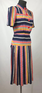 Amazing 1940s CC41 Striped Crepe Dress - B34