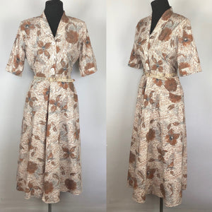 1950s Volup Brown Cotton Floral Summer Dress - B40