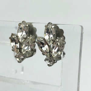 Vintage Claw Set Clear Paste Clip on Leaf Earrings