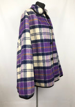 Load image into Gallery viewer, Vintage Wool Cape in Bold Blue and Purple Check - Bust 40 42 44
