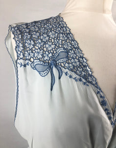 1940s 1950s Ice Blue Rayon and Lace Nightdress with Bows - B36